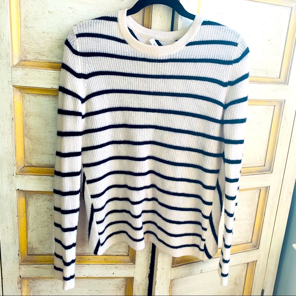 A.L.C Cashmere Striped Cross Back Ivory Sweater